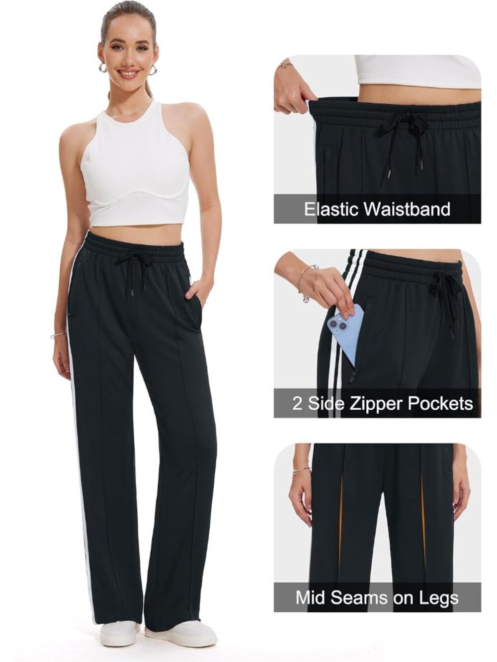 Women's 28/30/32/34/36 Inseam Track Pants Loose Straight Leg Jogging Sweatpants - Picture 5 of 9